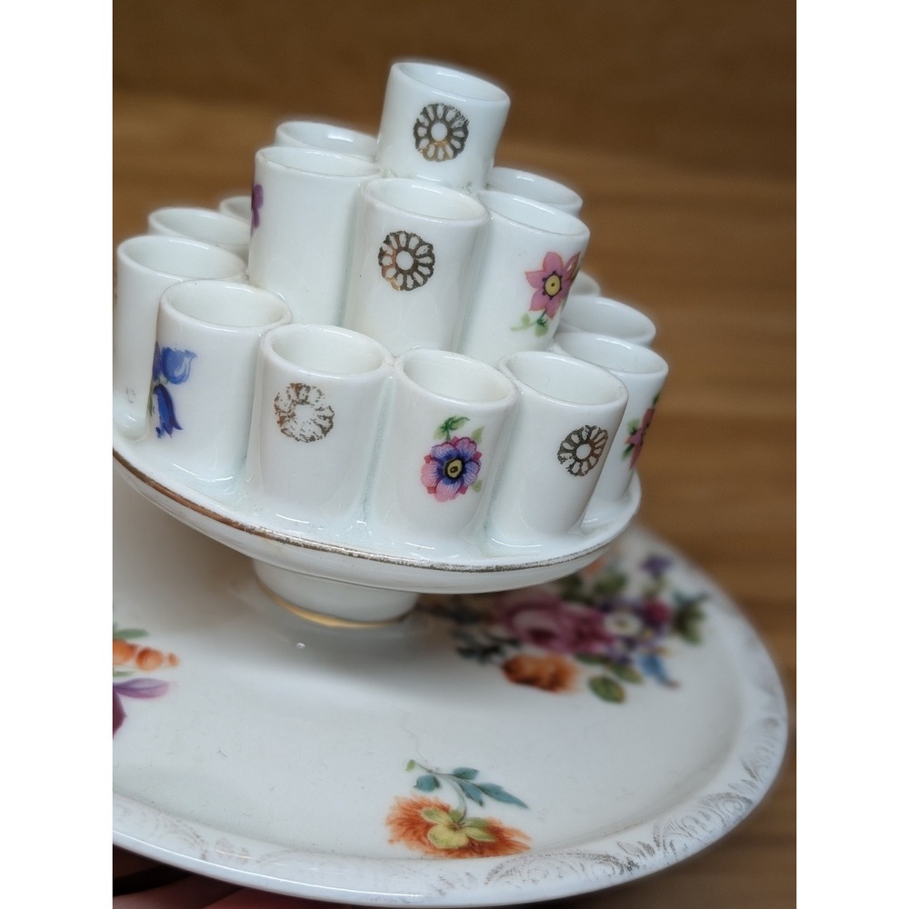 Vintage Prov Saxe E.S. Germany Porcelain Cigarette Holder & Ashtray Flowers Gold - Picture 5 of 9
